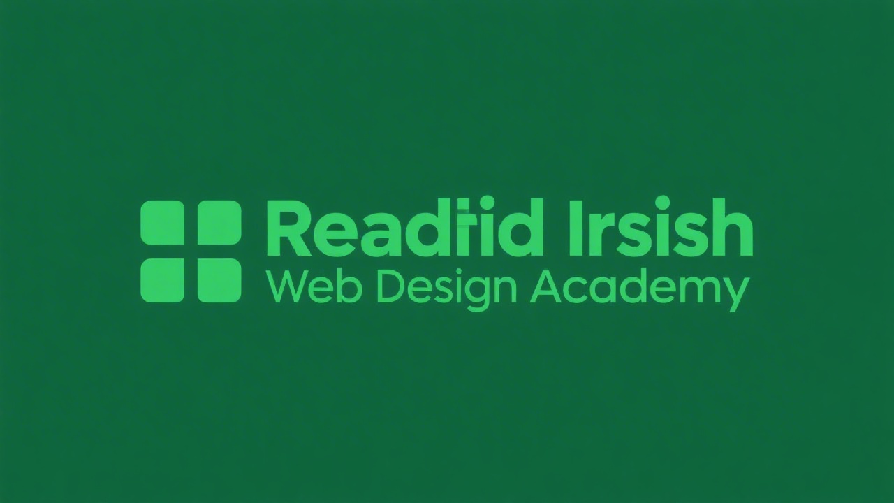 Simple emerald green wordmark reading Irish Web Design Academy with clean sans-serif letters and a small square accent, minimal and easy to reproduce.